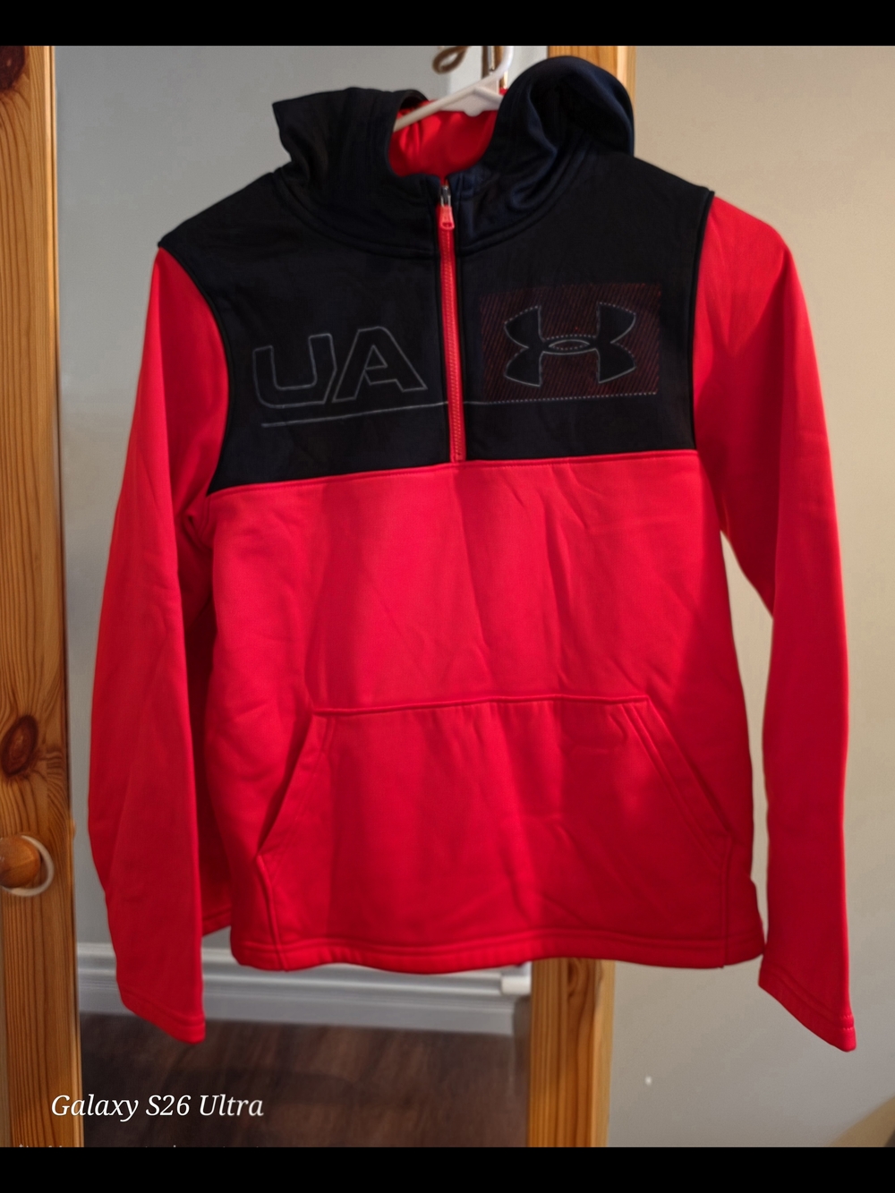 Under Armour Red and Black Quarter-Zip Hooded Pullover